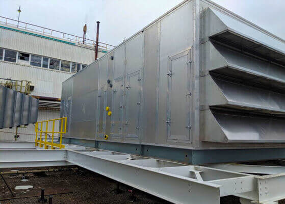 Close up view of the custom filtration and air handling system at a client facility